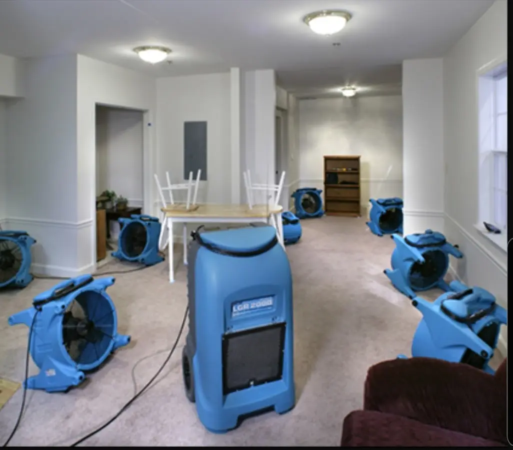 Air movers and dehumidifier setup for Water Extraction & Removal in Brooklyn