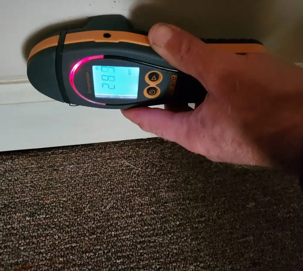 Moisture detection at baseboard during Storm Damage Restoration in Brooklyn